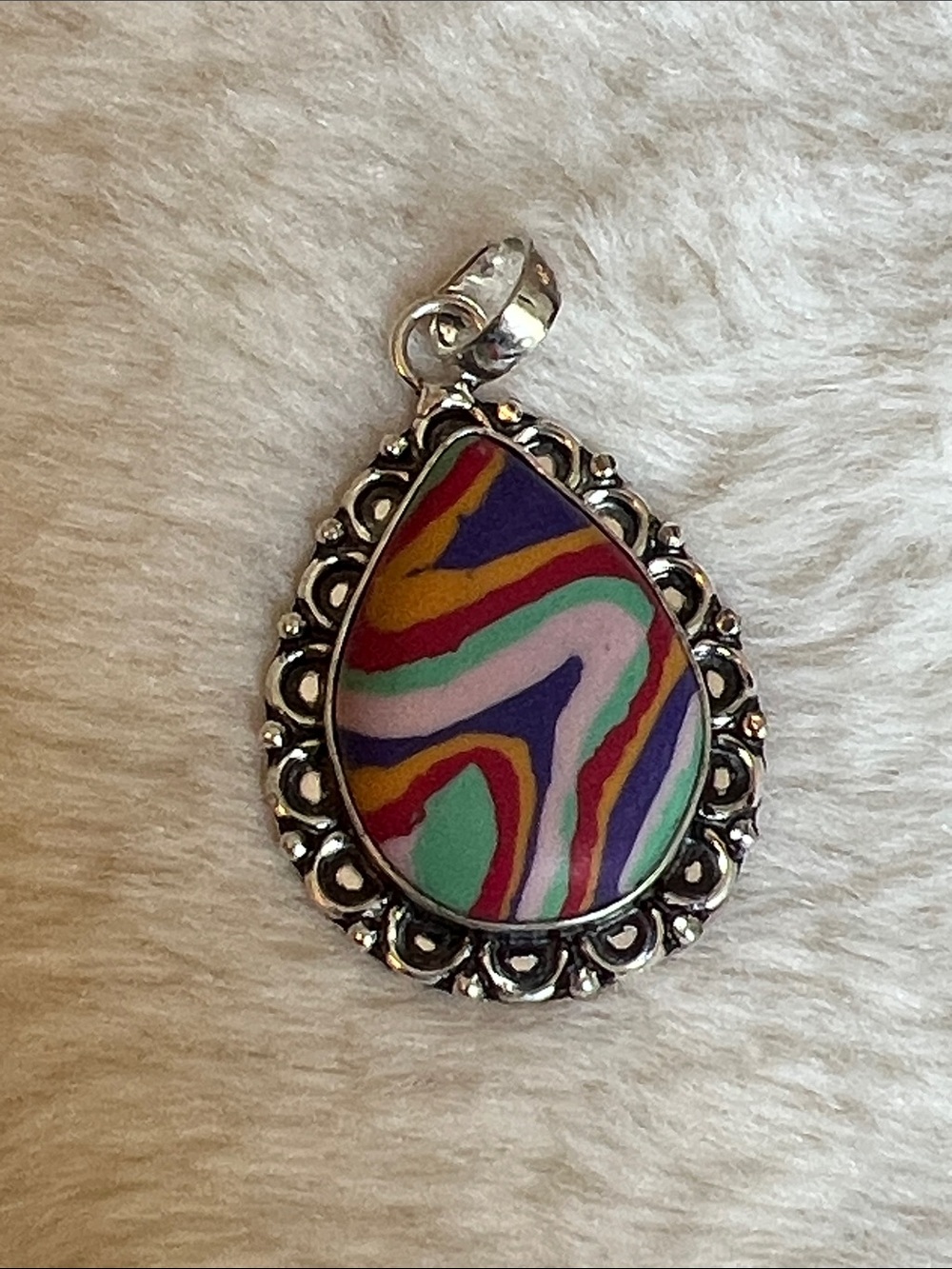 Rainbow Calsilica Synthetic Gemstone Pendant